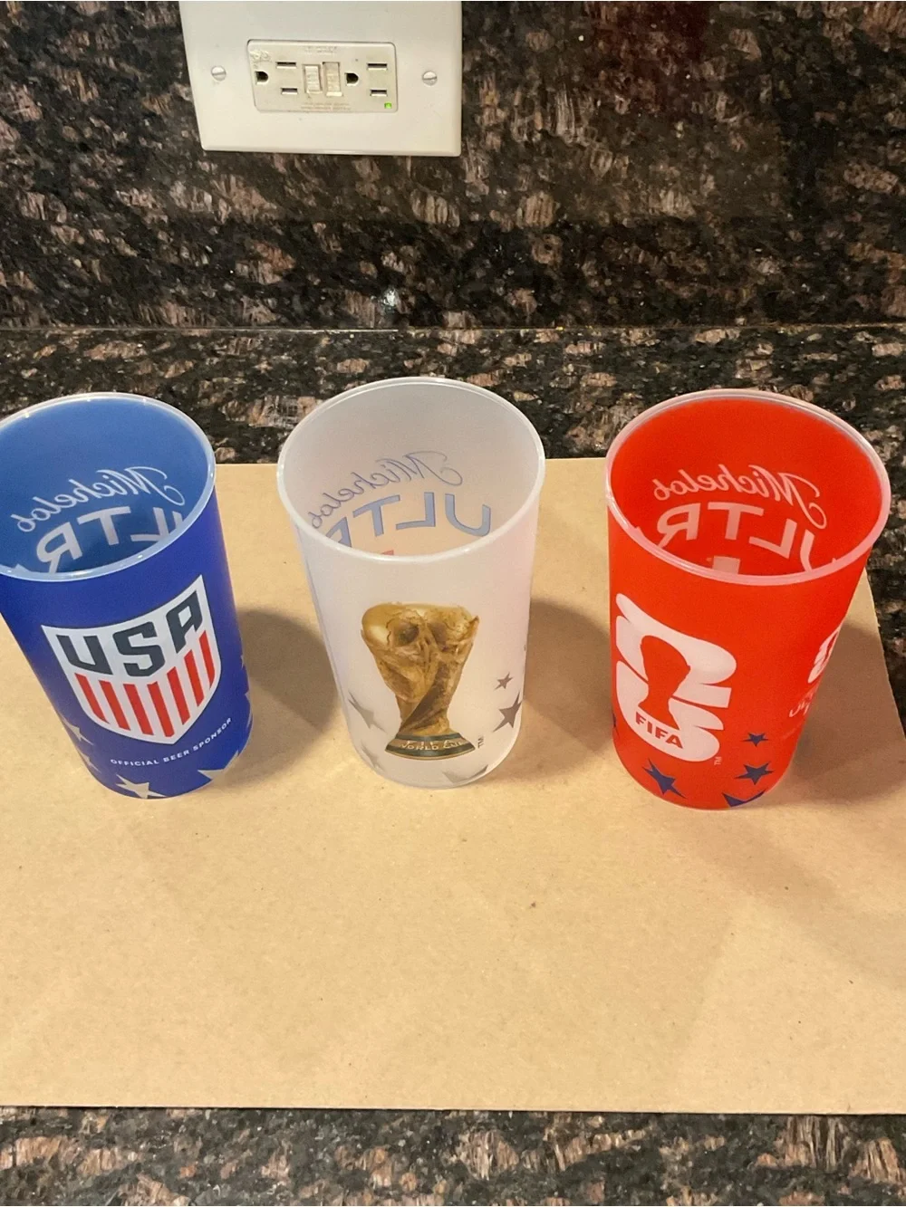 World Cup Themed Plastic Cups - USA, Trophy & FIFA Designs